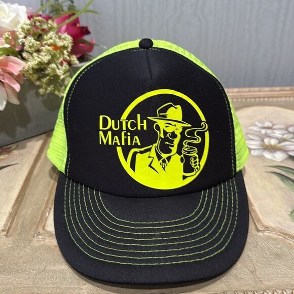 Dutch Bros Dutch Mafia Snap Back Mesh Cap Hat Unisex Neon Green Black OSFM - Picture 15 of 15